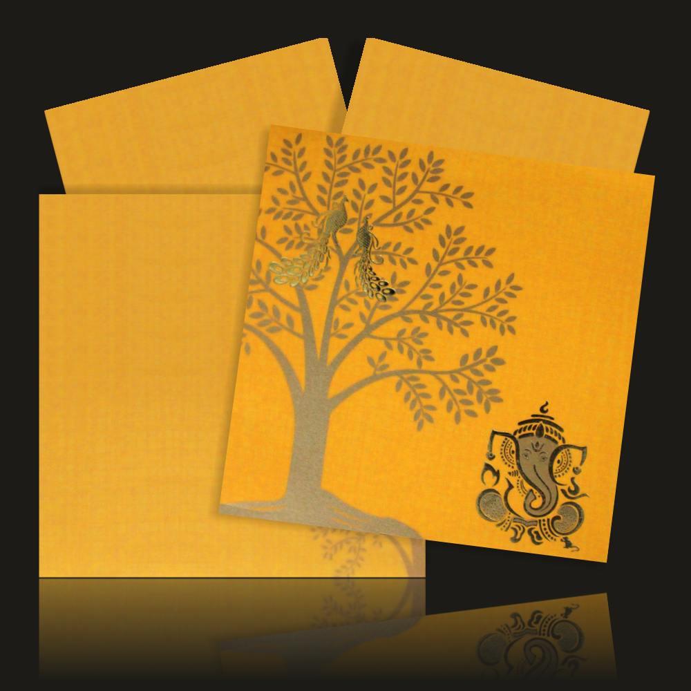 Sparkling Yellow Flower Ganesha Wedding Card-KNK43291-3
